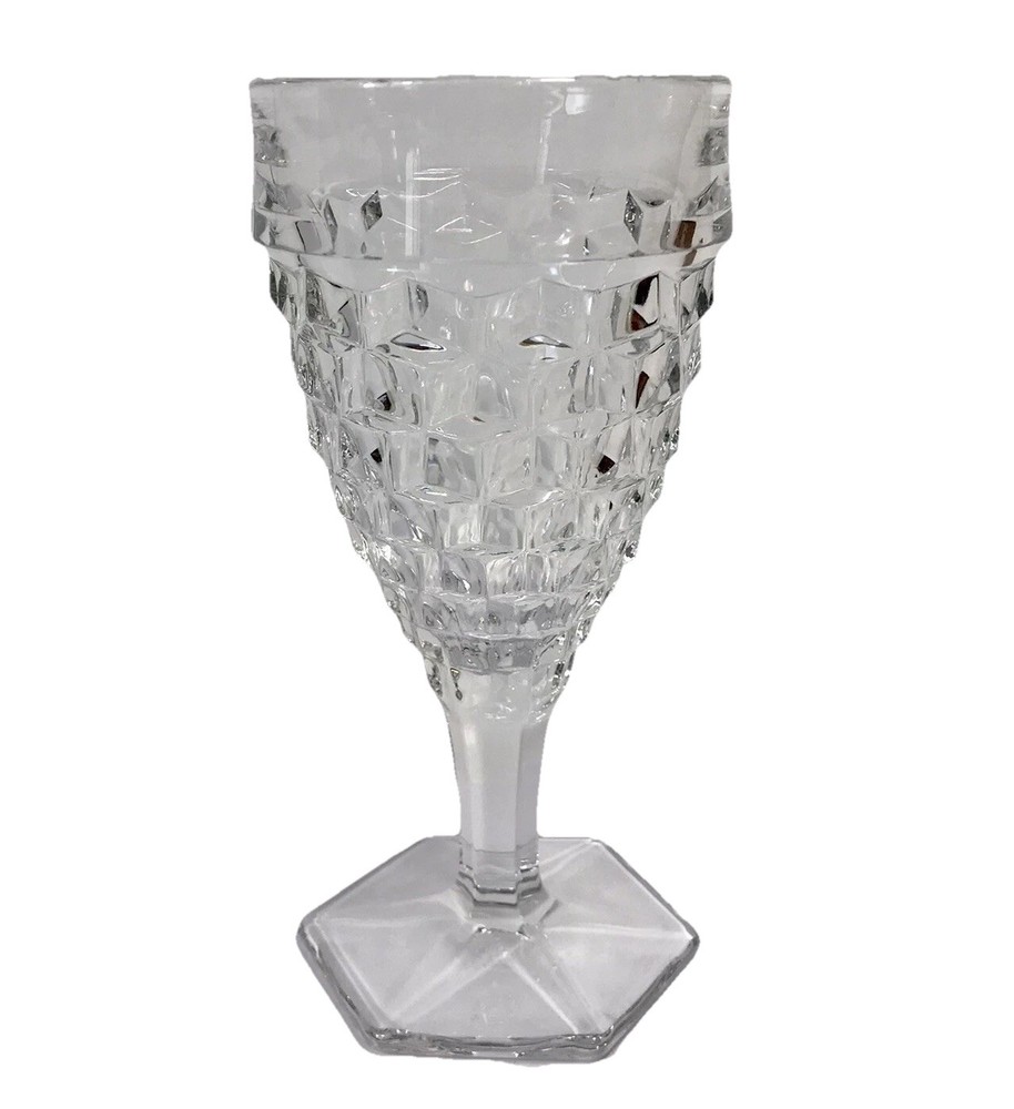 Fostoria American Goblet Water 2056 Cube Hexagon Foot Clear Glass 7” 10 Oz