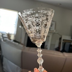 4 Beautiful Vintage Cambridge Glass Diane Pattern Floral Etched Goblets 7 1/8”