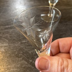 Set of 2 VINTAGE Pinwheel Flower Star Of David Pistil Hand Cut Cordial Glasses