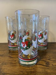 Set of Six Vintage Libbey Christmas Goose Tall Glass Tumblers