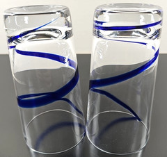 (2) Pier 1 Swirline Cobalt Highball Glasses Set Elegant Blue Swirl Tumblers Lot