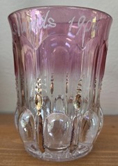EAPG US GLASS COMPANY MICHIGAN TUMBLER MAIDEN’S BLUSH LOOP AND PILLAR GOLD TRIM