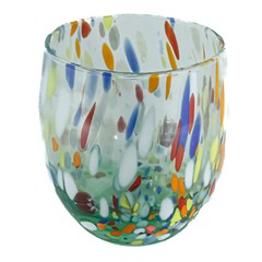 Pair of Murano Glasses Drinking Tumblers Set 2 Green Red Blue White Millefiori