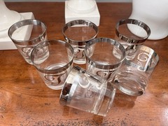 Set Of 7 Short Cocktail Glasses 3.25” Tall Monogram “T” Dorothy Thorpe Glasses