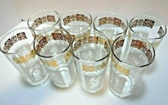 Set 7 Gilt White MCM Glasses 1960s Greek Musician Theme Highball 12 oz Drinkware
