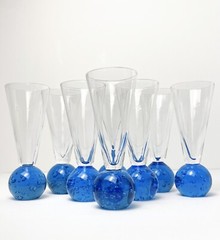 Vintage Bubble Ball Base Shot Glass Cordial Shooter Cocktail Bar Set 8 Stemless