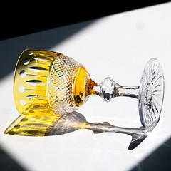Edo Kiriko Yellow Crystal Wine Glass Hand Cut Stemware Luxury Gift 11oz