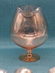Rare MCM Dorothy Thorpe Gold Fleck Footed Roly Poly Drink Pitcher w/ 6 Glasses