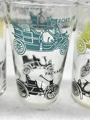 Vintage Federal Glass Set of 3 MCM Old Cars Ford Packard Cadillac Tumblers