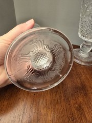 Vintage Clear Wine Water Goblet Glasses Pressed Embossed Scroll Diamond Pattern