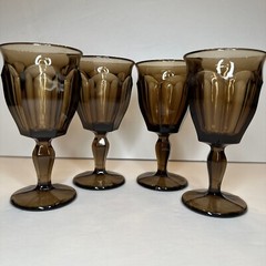 (4) Vintage Westmoreland 1776 Brown Wine Goblets Glasses Panel Design MCM 5 1/4”