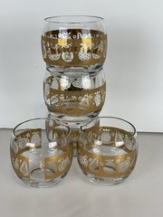 Vintage Culver Florentine MCM Barware 22k Gild Roly Poly Lot Of 5 Glasses