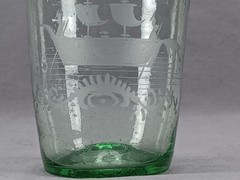 Vintage Continental Stiegel Style Reproduction Engraved Ship Pontiled Flip Glass