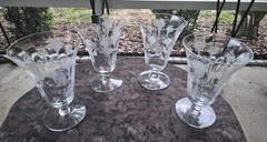 Set of 4 Morgantown MAYFAIR Etched Glasses Footed Tumblers 5 1/2″
