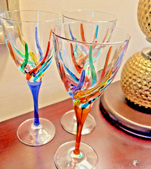 MURANO Wine Glasses Rainbow Swirl Pattern 8-1/8” Tall, Set of 6 CC ZECC 10 oz ea