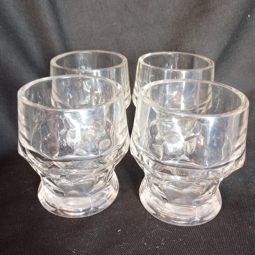Set Of 4 Anchor Hocking Georgian Clear Glasses Honeycomb 4″ Whiskey Juice Glass