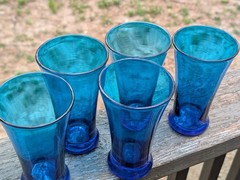 Royal Leerdam Williamsburg CW5T Blenko Glass Turquoise Drinking Glasses (5) Rare
