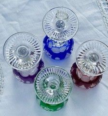 AJKA Crystal Marsala 4 Wine Cordial Glasses 5”~ Ruby, Emerald, Cobalt, Amethyst