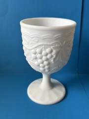 Vintage Imperial Milk Glass 5.5” Water Goblet Satin Finish Grape Design