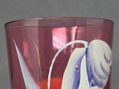 Antique Bohemian Cranberry Glass Tumbler Hand-Painted