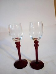 Set of 2 Godet Belgian White Chocolate Cordial Glasses red stem