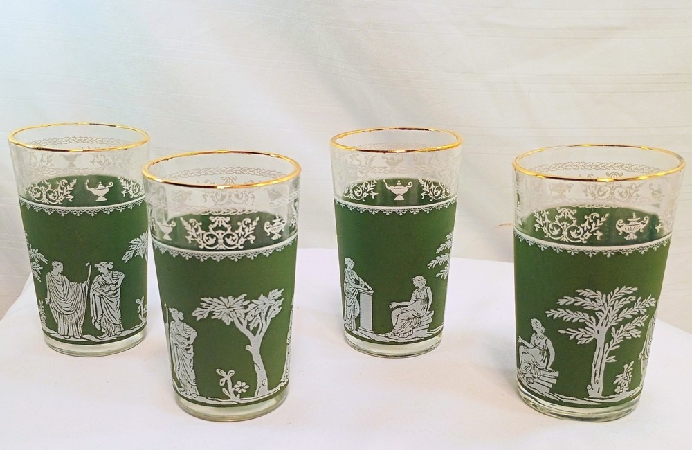 Wedgwood Jasperware Jeanette Hellenic Green barware old fashioned/juice glass 4″