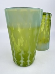 Antique Green Vaseline Glass Tumblers Set 4 Opaline Opalescent Brocade Fern Rare