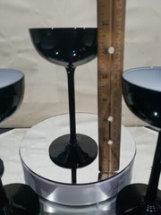 5 Champagne sherbet 6-3/4″ Glasses Cased Black White Carlo Moretti Murano Italy