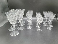 Antique Elegant Etched Crystal Glassware, 21 Pieces, in excellent condition