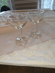 Etched Wine Sherry Glasses Flutes Set of 2 Cocktail Goblets Date Night Romantic