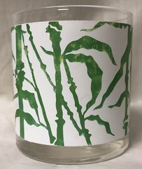 GEORGES BRIARD VNTG BAMBOO SIGNED MCM GREEN & WHITE DOUBLE OLD FASHIONED GLASSES