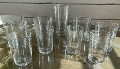 Lot Nine (9) Pasabahce Doro Lowballs, Tumblers Highballs Horizontal Optic Ribbed