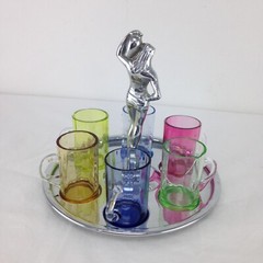 Art Deco 1920’s Farberware Semi Nude Egyptian Lady on Chrome Caddy w 6 Glasses