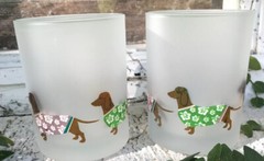 Lot of 2: Culver LTD Frosted Lowball Glass Tumbler Dachshund Tropical Hawaiian