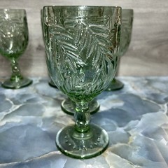 Bali Wine Goblets Set Of 5 Green Embossed Palm