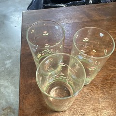 Vtg Pink Yellow Green Tulip Flower Blossom Drinking 6” Glasses 20oz libbey ?