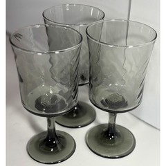 3 Mid-Century Modern Libbey Impromptu Smoky Grey 6.75″ Goblets MCM Stemware – B
