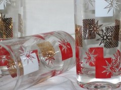 4 Vintage Atomic Starburst Drinking Glasses – Red White Gold