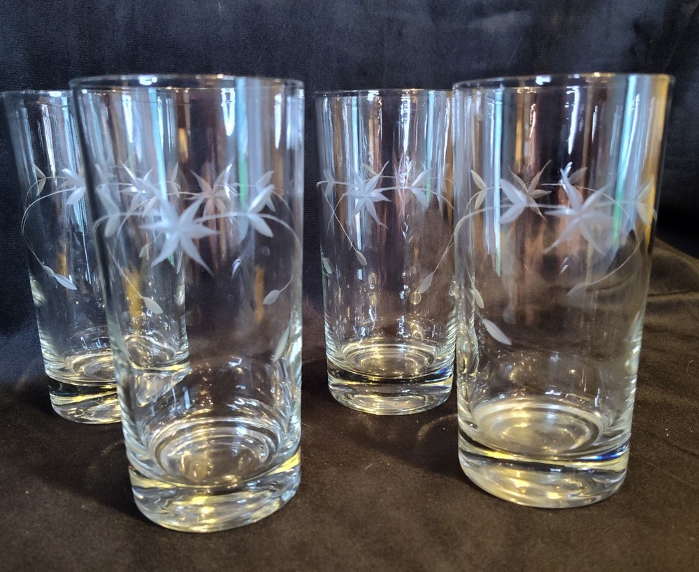 VINTAGE High Ball Tumbler Etched Crystal, Set Of Seven