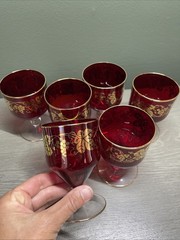 Beautiful Ruby Red Glass Water Goblets Champagne Cocktail Wine Dessert Set of 6