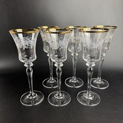 Set of 6 Mikasa Antique Lace Wine Goblets 8.5″ Tall Gold Rim Floral Crystal