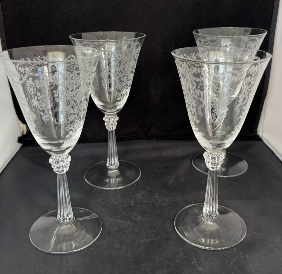 FOSTORIA ROMANCE WINE / WATER GOBLETS – A SET OF 4