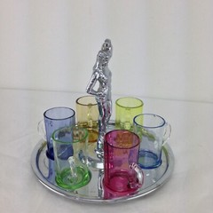 Art Deco 1920’s Farberware Semi Nude Egyptian Lady on Chrome Caddy w 6 Glasses
