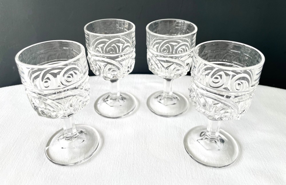 VTG Set of 4 Halley’s Comet Pattern Antique Cordials Glasses EAPG Pressed Glass
