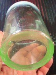 Opalescent Vaseline Glass Polka Dot Tumbler 1880s victorian 3-7/8″ tall Vintage