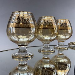 Interglass Elegant Scroll 24 kt Gold Brandy Cognac Snifter Glass 5” Set/3 Italy