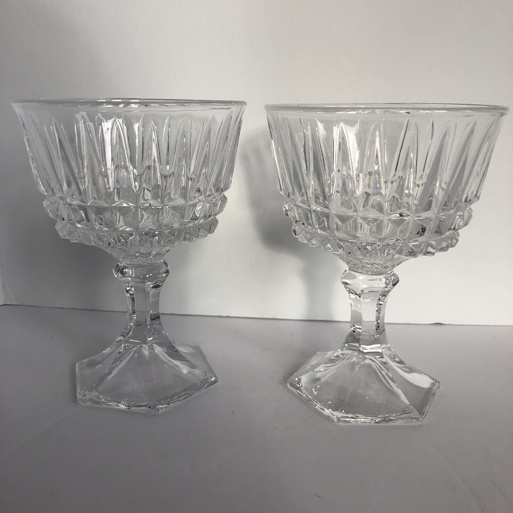Vintage Fosteria Heritage Crystal Champagne Sherbert Clear Glasses 5″ Set of 2
