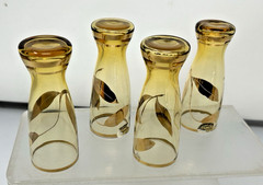 Bohemian Amber Crystal Cordial Set Czechoslovakia MCM 1960’s 22k Gold Trim