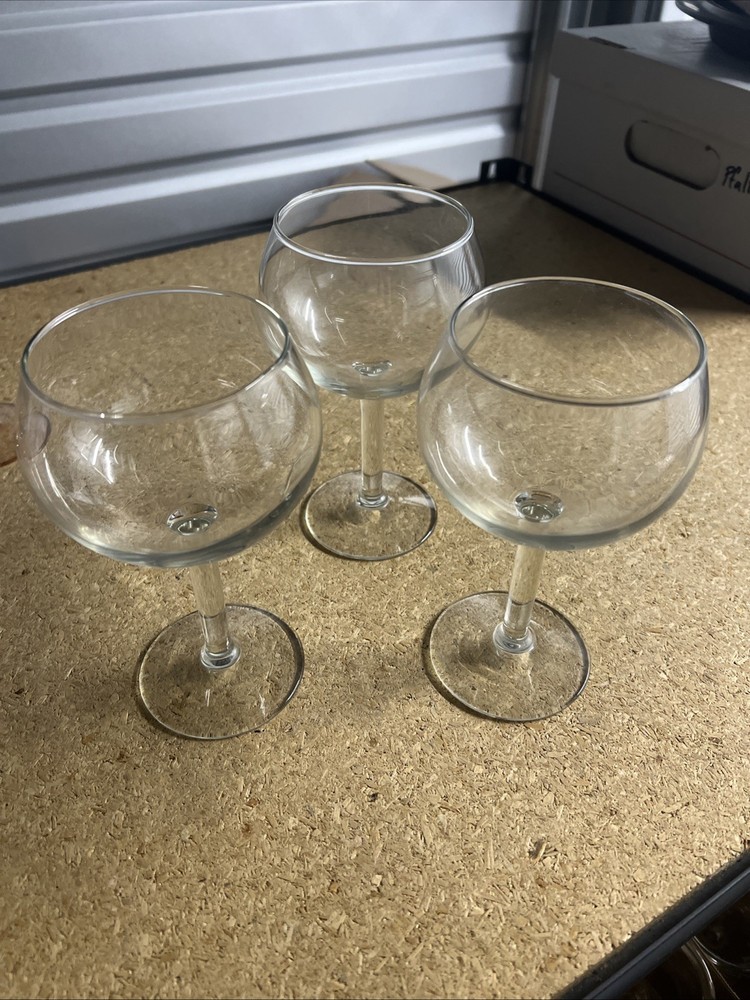 Set of 3 Wine Glasses, Antique Large Glasses, Tall And Wide Size