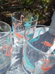 3 Vintage Libbey Flamingo 10 oz Rocks glass tumbler